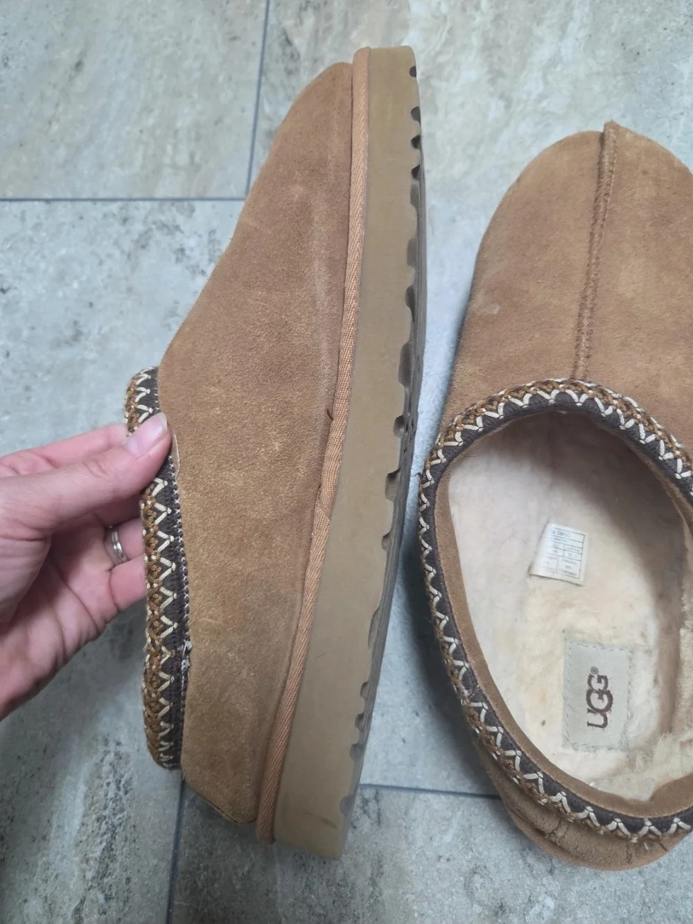 UGG Men's Chestnut Suede Shearling Lined Slip-On Slippers